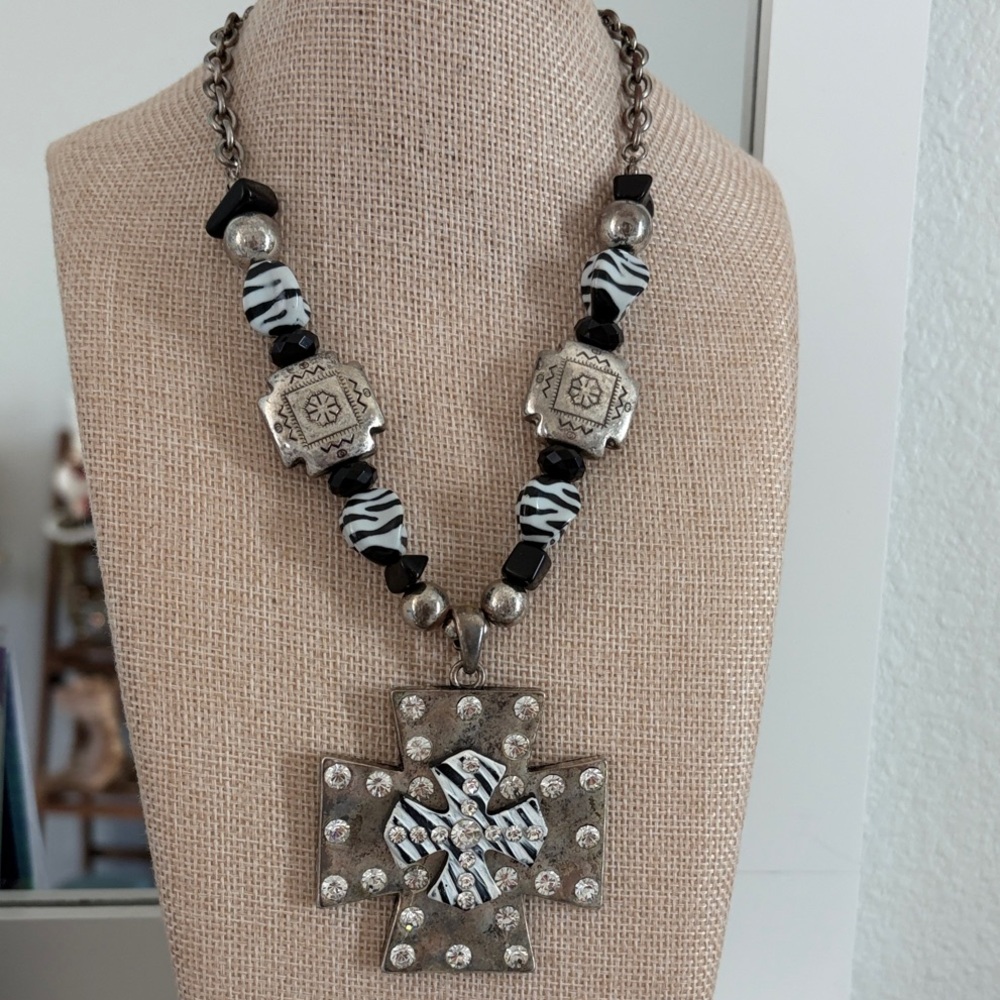 Silver-Tone Zebra Cross Pendant Necklace - Women Jewelry